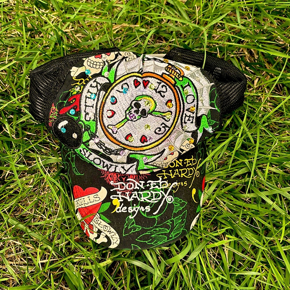 Vintage Ed Hardy “Love Kills Slowly” rhinestone trucker hat